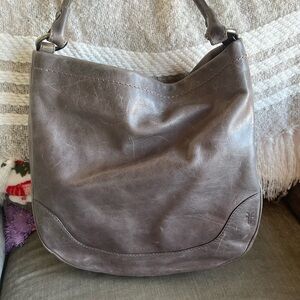Frye Gray Leather Hobo Bag